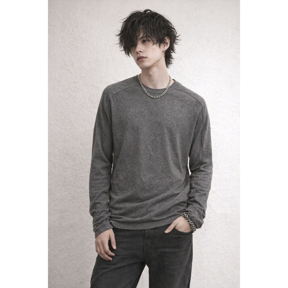 Theory Mens Gray Reins Bilen Long Sleeve Tee T-shirt Crew Casual Pullover Sz M